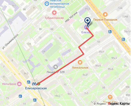 Карта проезда к отелю Елизар